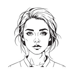 
Black and white line art of a cool woman playing guitar in casual outfit minimalist stylish illustration