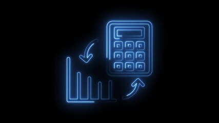 Neon style finance chart and calculator for business analytics with arrows on dark background - Powered by Adobe