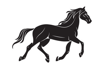 Running horse or galloping animal. Vector mammal gait. Mane action silhouette. Race broodmare gait. Wildlife and nature outdoor icon. Stallion with mane, hoof, tail. Fast racehorse motion. Speed.