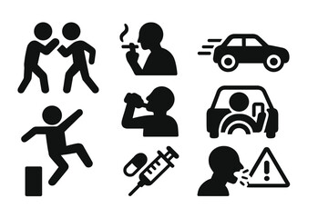 Silhouette icons highlighting risky behaviors and road safety concerns