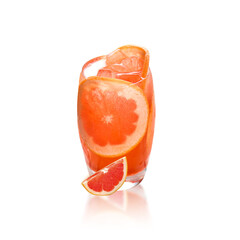 Fresh grapefruit juice tea, isolated cold beverage with citrus garnish