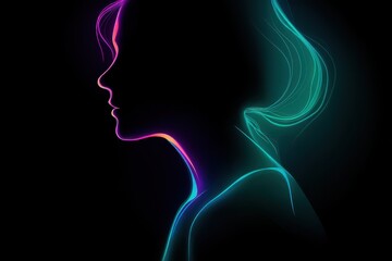 Obraz premium Neon line art woman's profile with glowing abstract silhouette