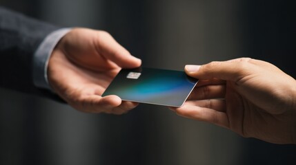 Business transaction with hands exchanging modern credit card