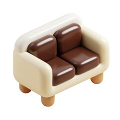 Obraz premium Miniature couch model crafted with light cream and chocolate tones on isolated transparent