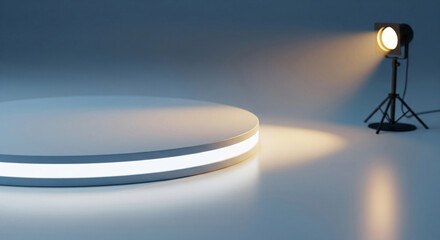 Illuminated Presentation White Podium with Spotlight Backlighting the Scene Ready to Showcase Products in a Modern Minimalist Studio
