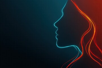 Neon line art: elegant woman's profile with glowing contours