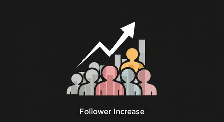 An illustration depicting follower increase with a graph and people icons, symbolizing growth and engagement on social media platforms