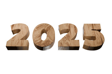 Wooden 3D number 2025 for New Year celebration, festive holiday decoration with natural modern style