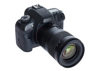 A professional camera with a large lens, showcasing advanced photography equipment for enthusiasts and professionals.