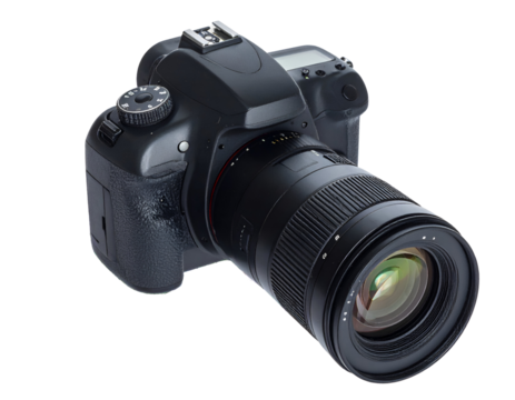 A professional camera with a large lens, showcasing advanced photography equipment for enthusiasts and professionals.