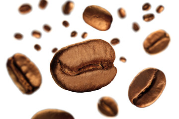 Coffee Beans Drop on White Background