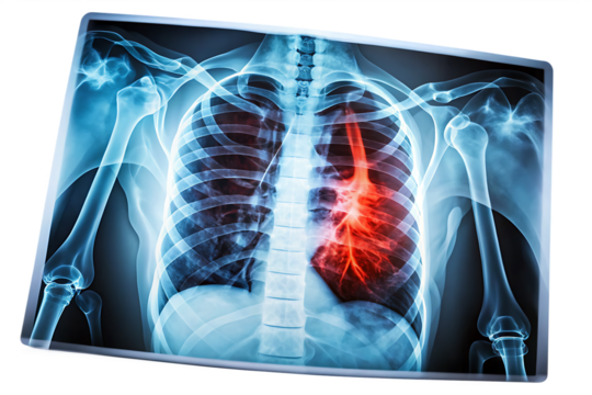 Medical Chest X-ray Showing Red Area of Concern on Background health healthcare isolated on a transparent background