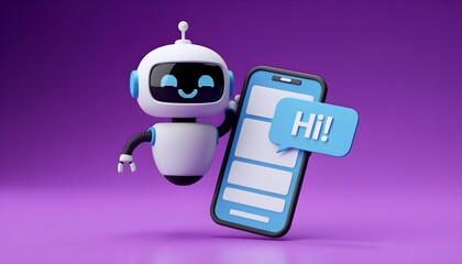 3D Rendering of AI Chatbot Virtual Assistant for Mobile and Online Application. Artificial Intelligence Technology with Automatic Answering, Customer Service Support, Futuristic Digital Communication.