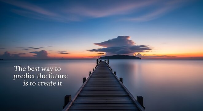 Tranquil dawn seascape and wooden pier evoking peaceful contemplation