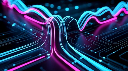 Neural Network Flow and Machine Learning – Big Data, AI, and Complex Information Systems. Futuristic 3D Rendering of Data Analysis, Visualization, and Technology Innovation in Cyberspace.
