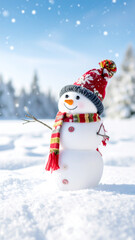 Fototapeta premium Schneemann in Winterlandschaft 
