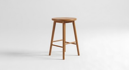 Simple Wooden Bar Stool on a White Background