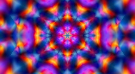 Vibrant kaleidoscopic explosion of color, a mesmerizing abstract pattern with dynamic hues and a central focal point