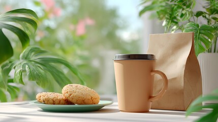Realistic Coffee Cup and Cookie Mockup for Cafe Branding Design