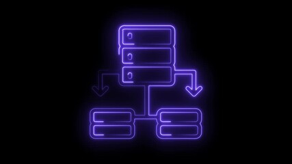 Neon data flowchart illustration depicting server database connections on a dark background - Powered by Adobe