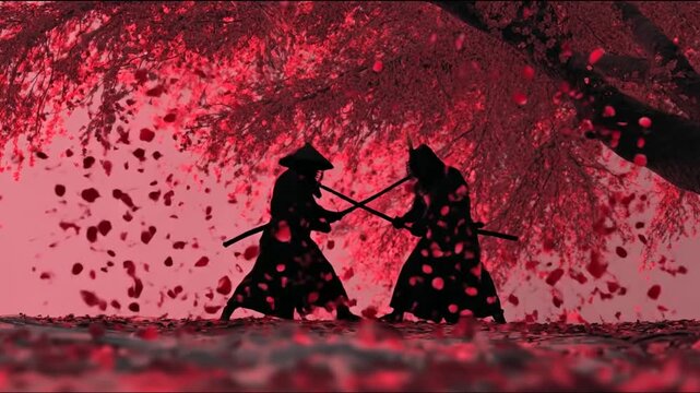 Samurai silhouette duel