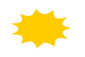 Yellow burst star shape badge for sale sticker, discount label, price tag design, promotional starburst banner, abstract sunburst emblem for marketing and advertising graphics