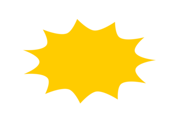 Yellow burst star shape badge for sale sticker, discount label, price tag design, promotional starburst banner, abstract sunburst emblem for marketing and advertising graphics