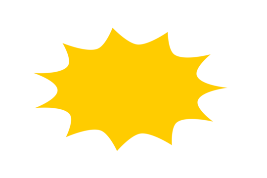 Yellow burst star shape badge for sale sticker, discount label, price tag design, promotional starburst banner, abstract sunburst emblem for marketing and advertising graphics