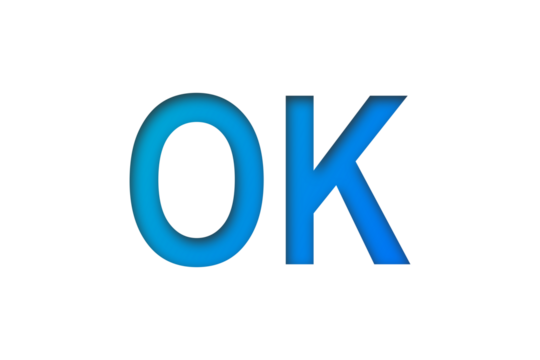Blue gradient OK text design for icon, sticker, label, poster, social media graphic and digital template