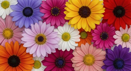 A colorful assortment of daisies in full bloom pattern