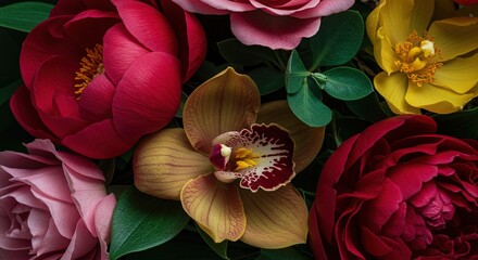 Close up of a colorful assortment of different flowers