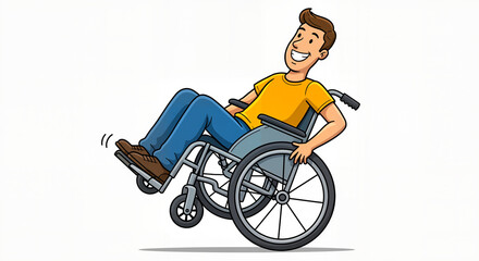 Happy Young Man In Wheelchair Having Fun Isolated Cartoon Illustration on White Background