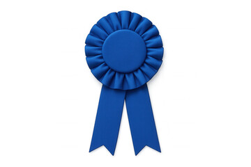 Blue ribbon award rosette symbolizing first place, success, achievement, and competition recognition