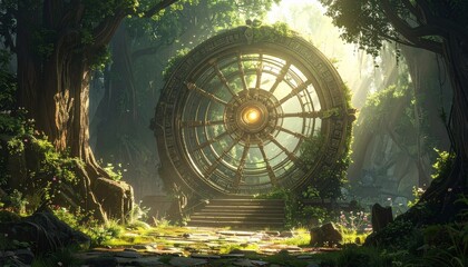 Abandoned Mechanical Wheel in Forest