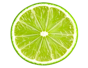 A vibrant, fresh lime slice showcasing its juicy texture and bright green color against a dark background.