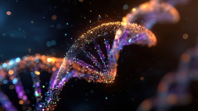 glowing dna helix particles abstract