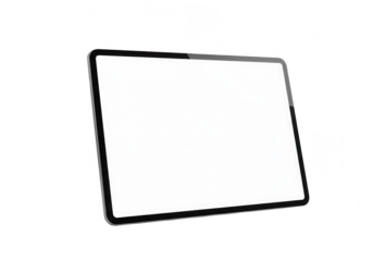 Modern sleek digital tablet device with a blank white screen isolated on transparent background