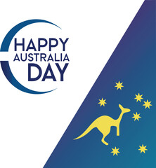 Vector art of happy australia day text with kangaroo and southern cross constellation