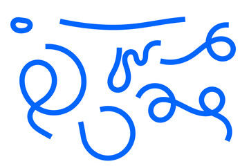 Abstract blue scribble line set for decorative design, doodle overlays, modern patterns and creative art accents