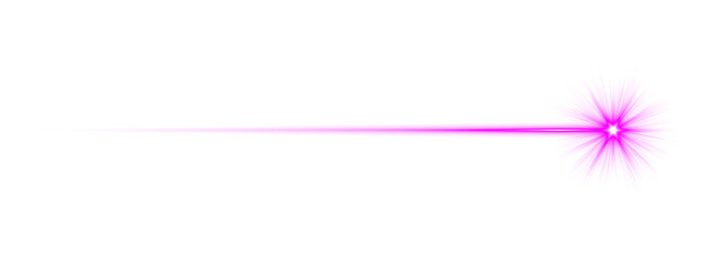 Obraz premium Bright magenta glowing laser beam with starburst flare on transparent background, neon pink purple light streak, futuristic cosmic energy ray