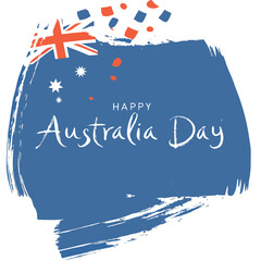 Vector art of happy australia day text with australian flag and confetti brush stroke