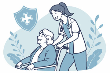 Obraz premium Hospital Worker and Senior Woman Vector Art