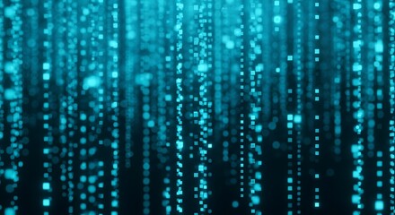A mesmerizing display of cyan-toned particles cascading down a dark background, creating an abstract digital design.