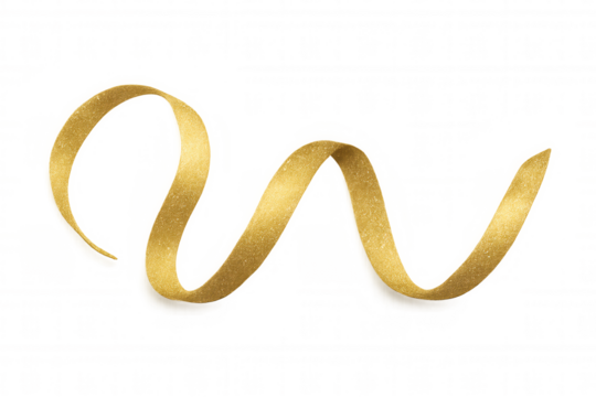 Gold glitter ribbon creating a festive swirl on transparent background, symbolizing celebration and decoration