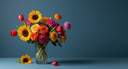 Still life of a colorful flower bouquet in a vase shot