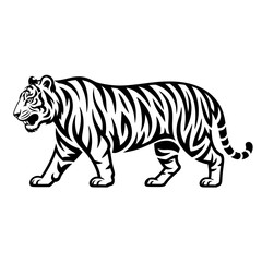 Stylized Silhouette of a Walking Tiger A Majestic Feline in Black and White
