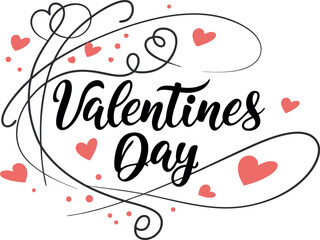 Vector art of happy valentines day text with hearts and swirls