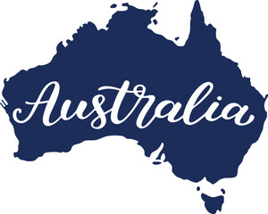 Vector art of map of australia with the word australia written in cursive