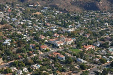 Fototapeta premium Stunning Aerial Perspective of Hillcrest Neighborhood in San Diego, California with Charming Villas and Lush Streets