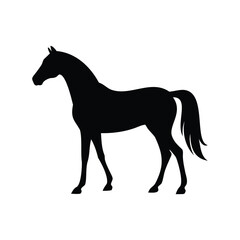 Elegant black silhouette of a majestic horse standing proudly against a white background